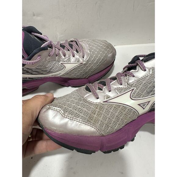 MIZUNO‎ WAVE RIDER 19 RUNNING SHOES Women’s Size 9 Silver Navy Purple Sneaker - Picture 7 of 9